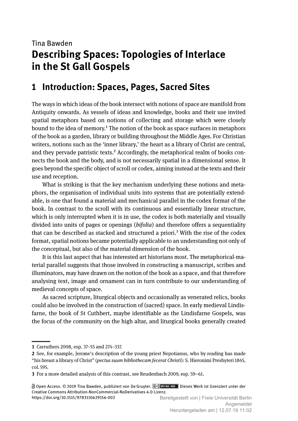 Describing Spaces: Topologies of Interlace in the St Gall Gospels