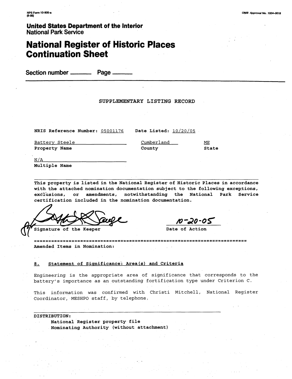 National Register of Historic Places Continuation Sheet