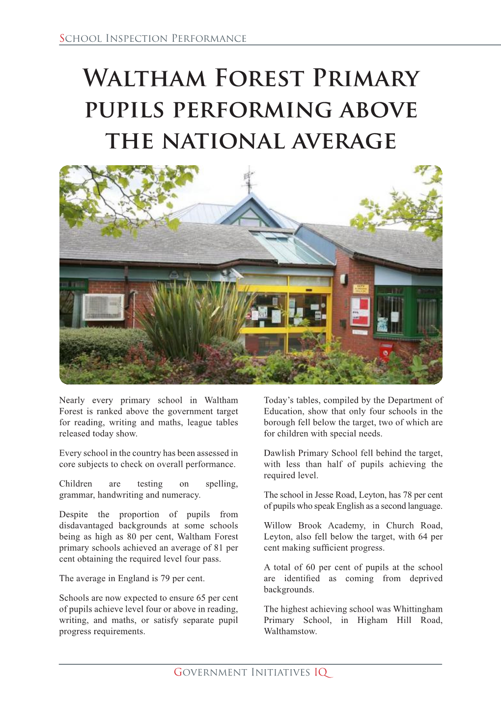 Waltham Forest Primary Pupils Performing Above the National Average