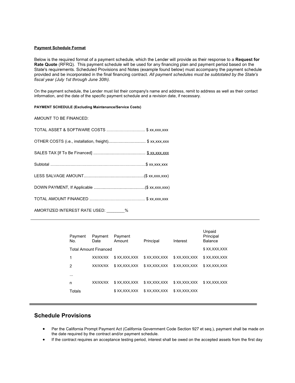 Payment Schedule Format