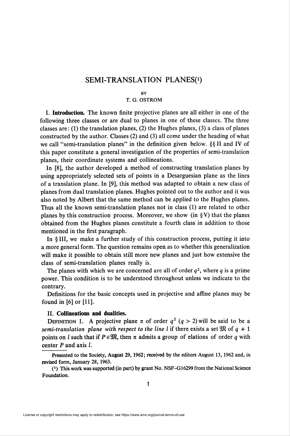 SEMI-TRANSLATION PLANES(I)