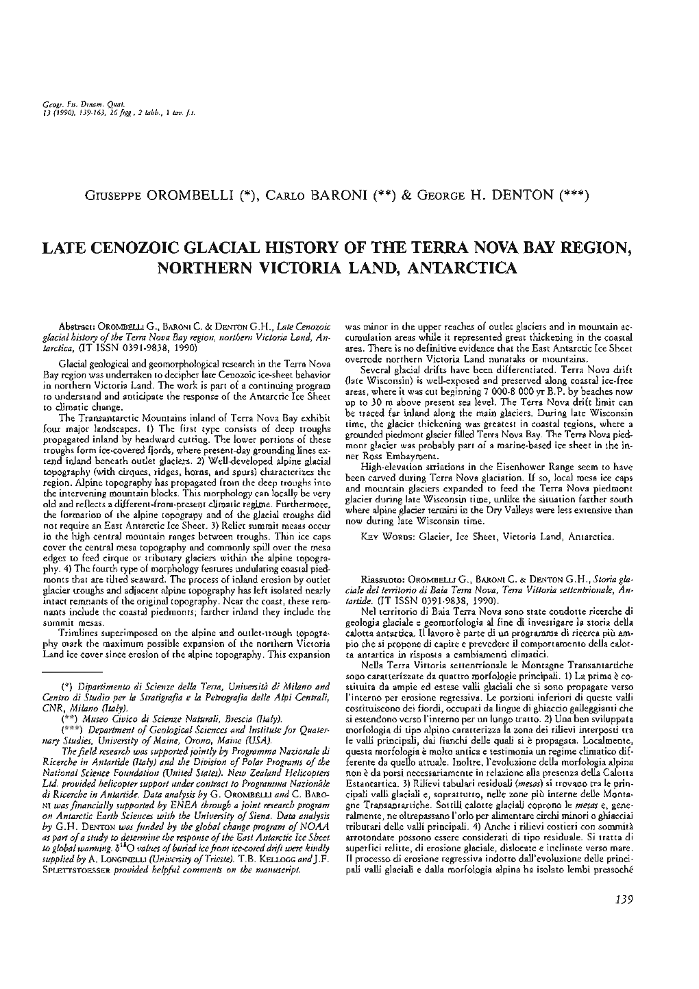 Late Cenozoic Glacial History of the Terra Nova Bay Region, Northern Victoria Land, Antarctica