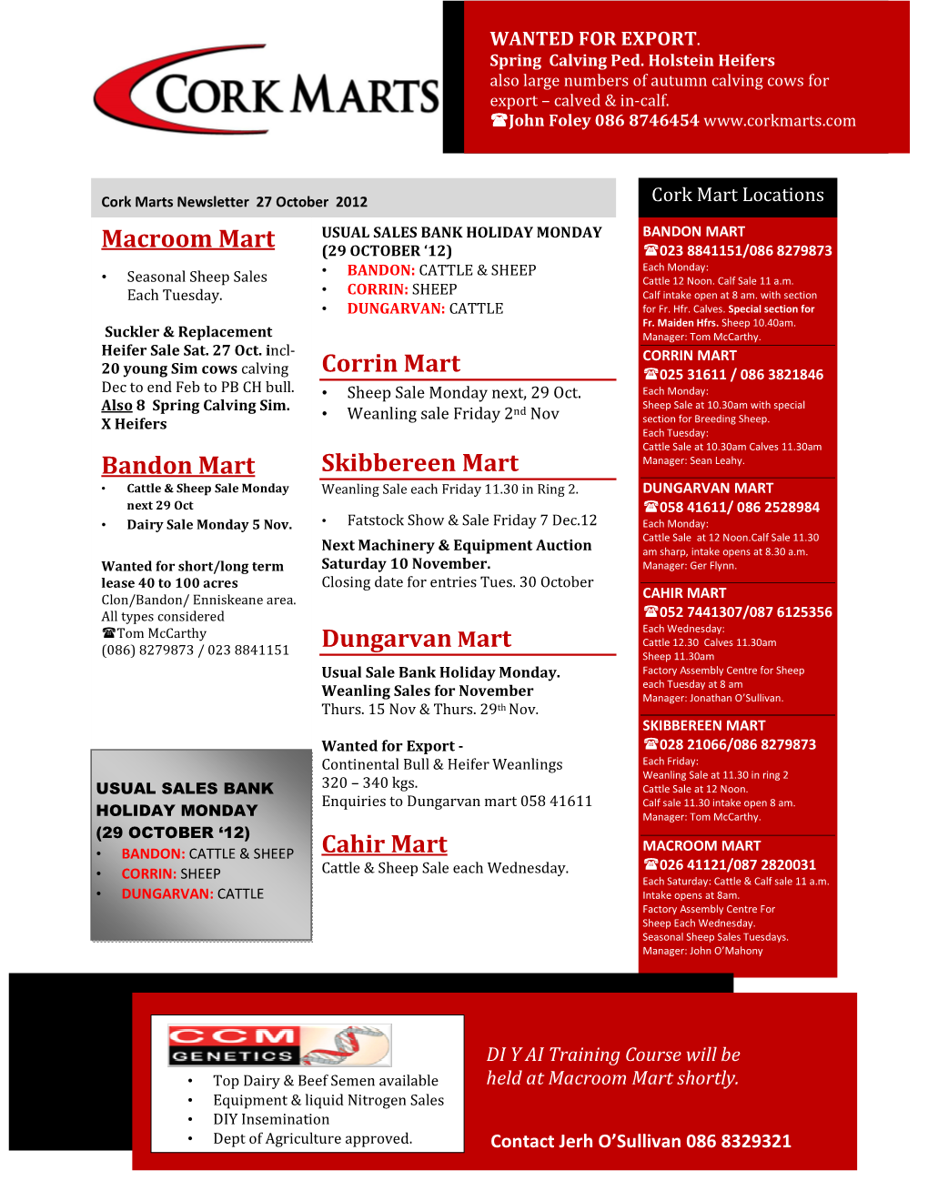 2012 Newsletters