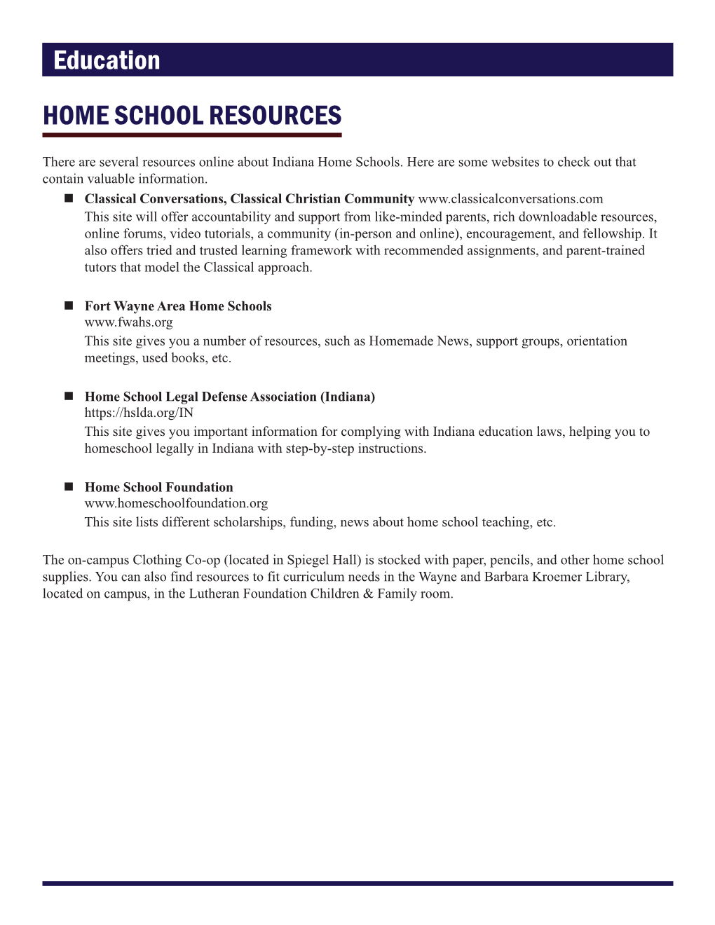 Text HOME SCHOOL RESOURCES Education