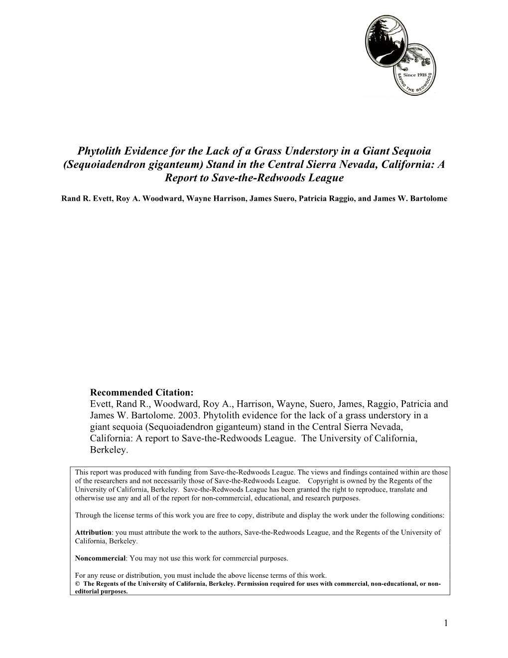 Phytolith Evidence for the Lack of a Grass Understory in a Giant Sequoia