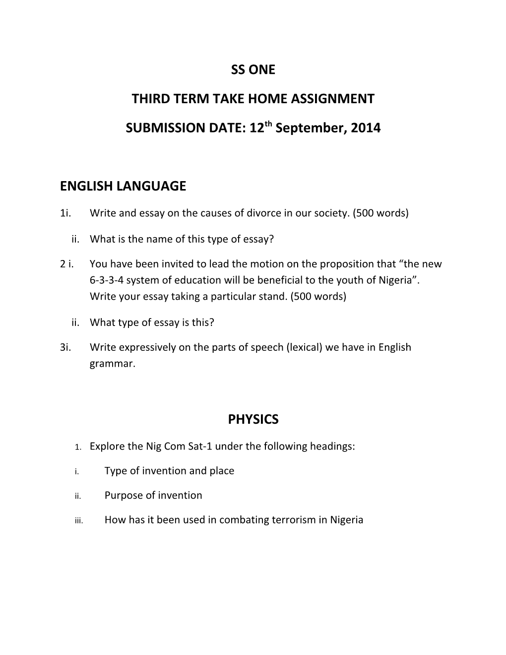 Third Term Take Home Assignment