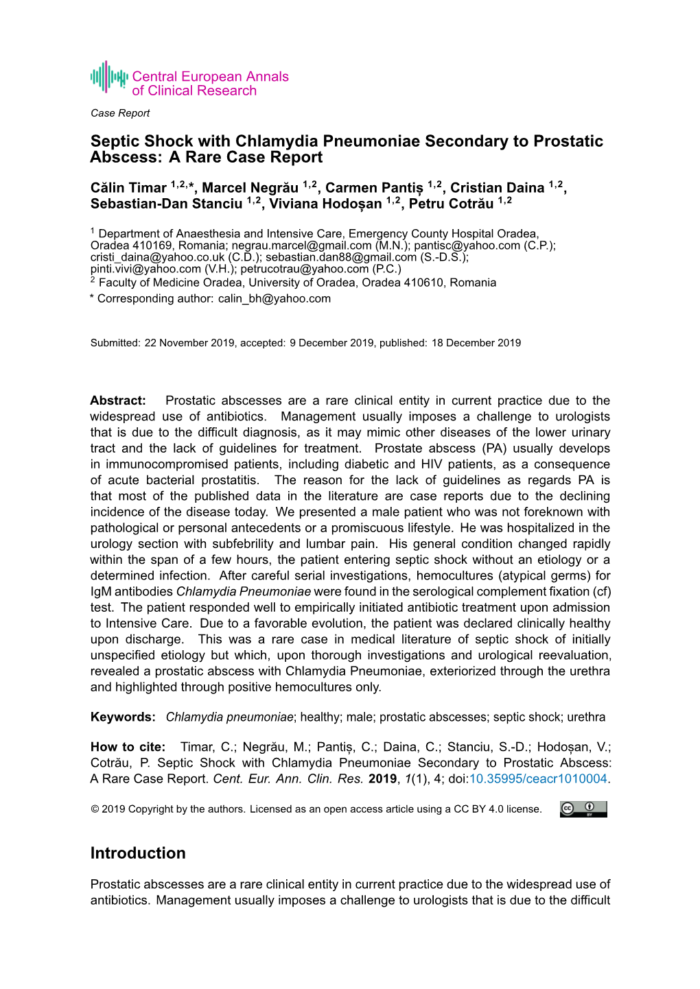 Septic Shock with Chlamydia Pneumoniae Secondary to Prostatic Abscess: a Rare Case Report