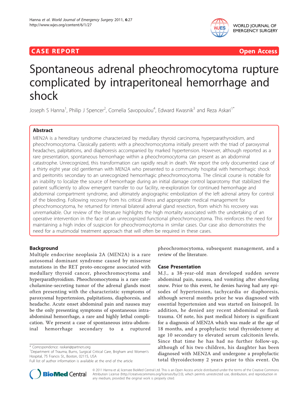 Spontaneous Adrenal Pheochromocytoma Rupture