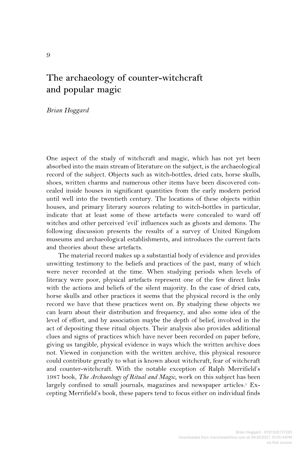 The Archaeology of Counter-Witchcraft and Popular Magic