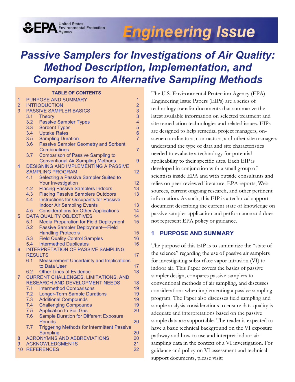 Passive Samplers for Investigations of Air Quality: Method Description, Implementation, and Comparison to Alternative Sampling Methods