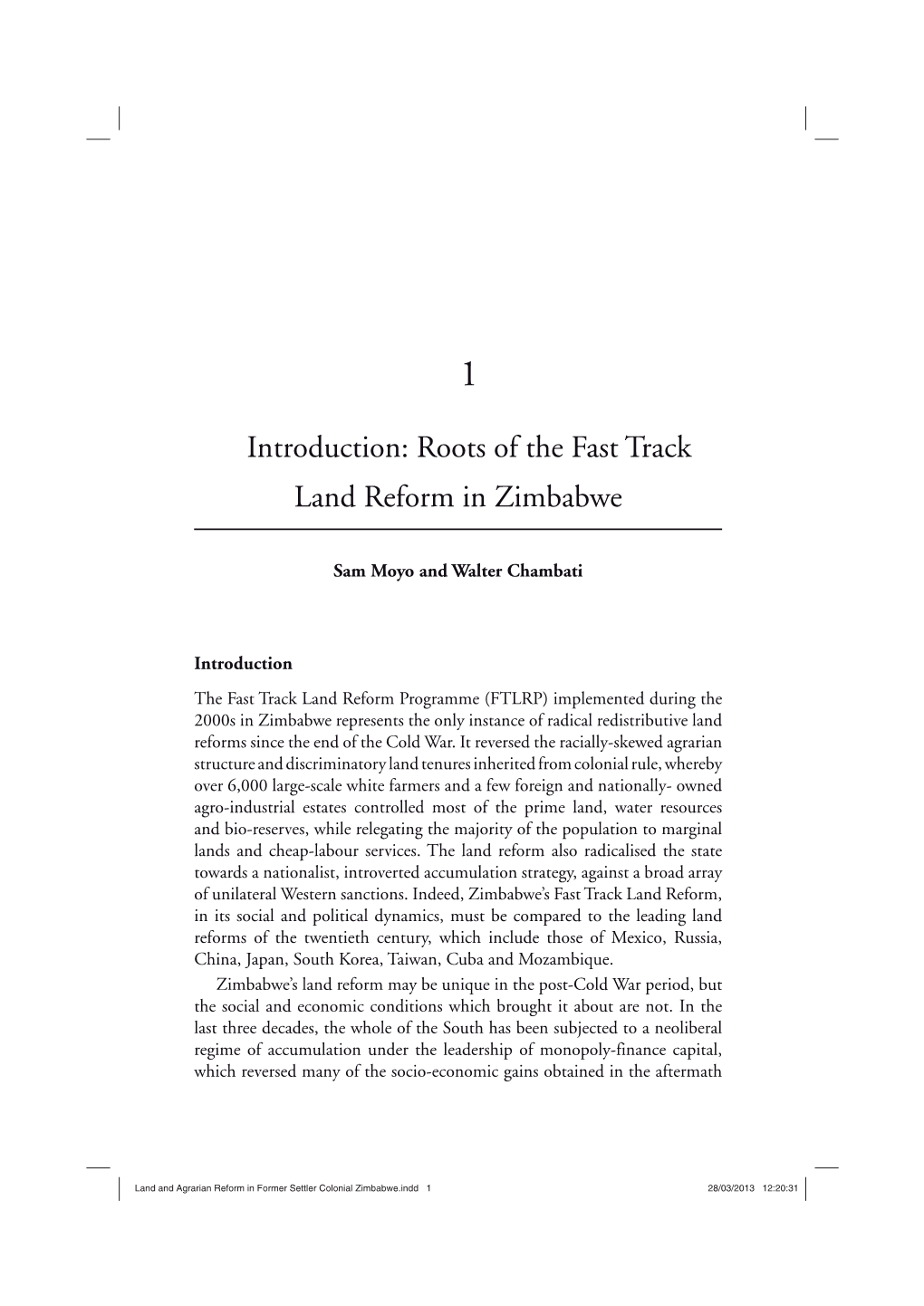 Land and Agrarian Reform in Former Settler Colonial Zimbabwe.Indd