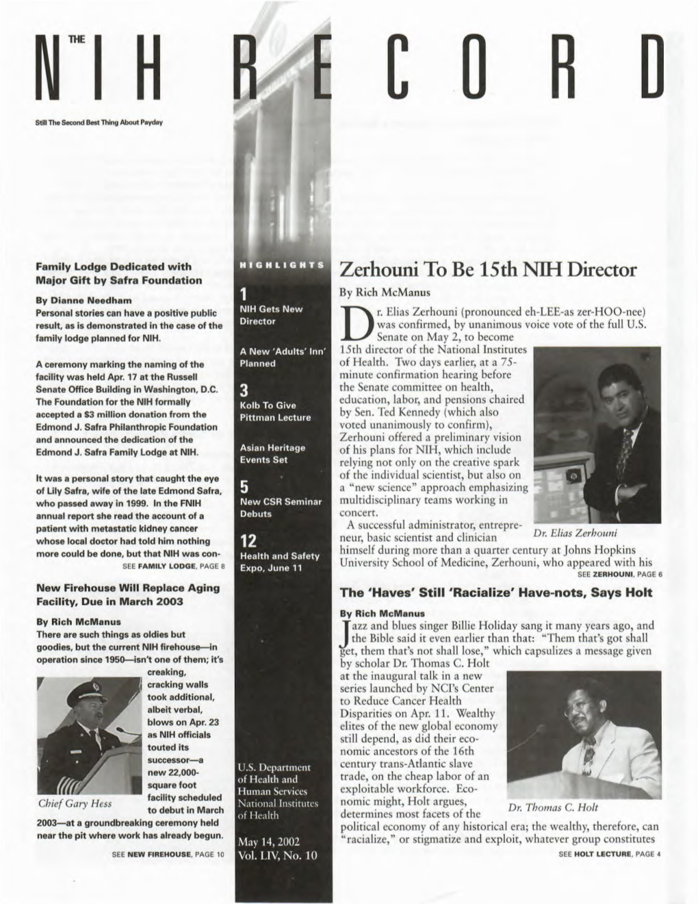 May 14, 2002, NIH Record, Vol. LIV, No. 10