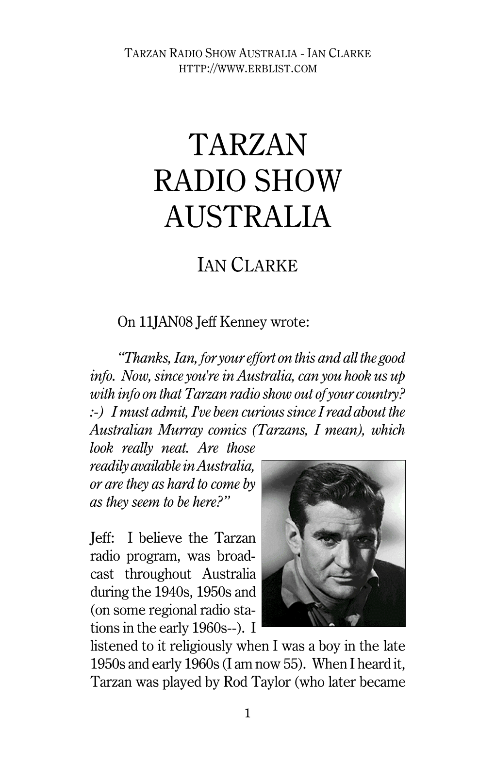 Tarzan Radio Show Australia - Ian Clarke Http :// Www .Erblist .Com