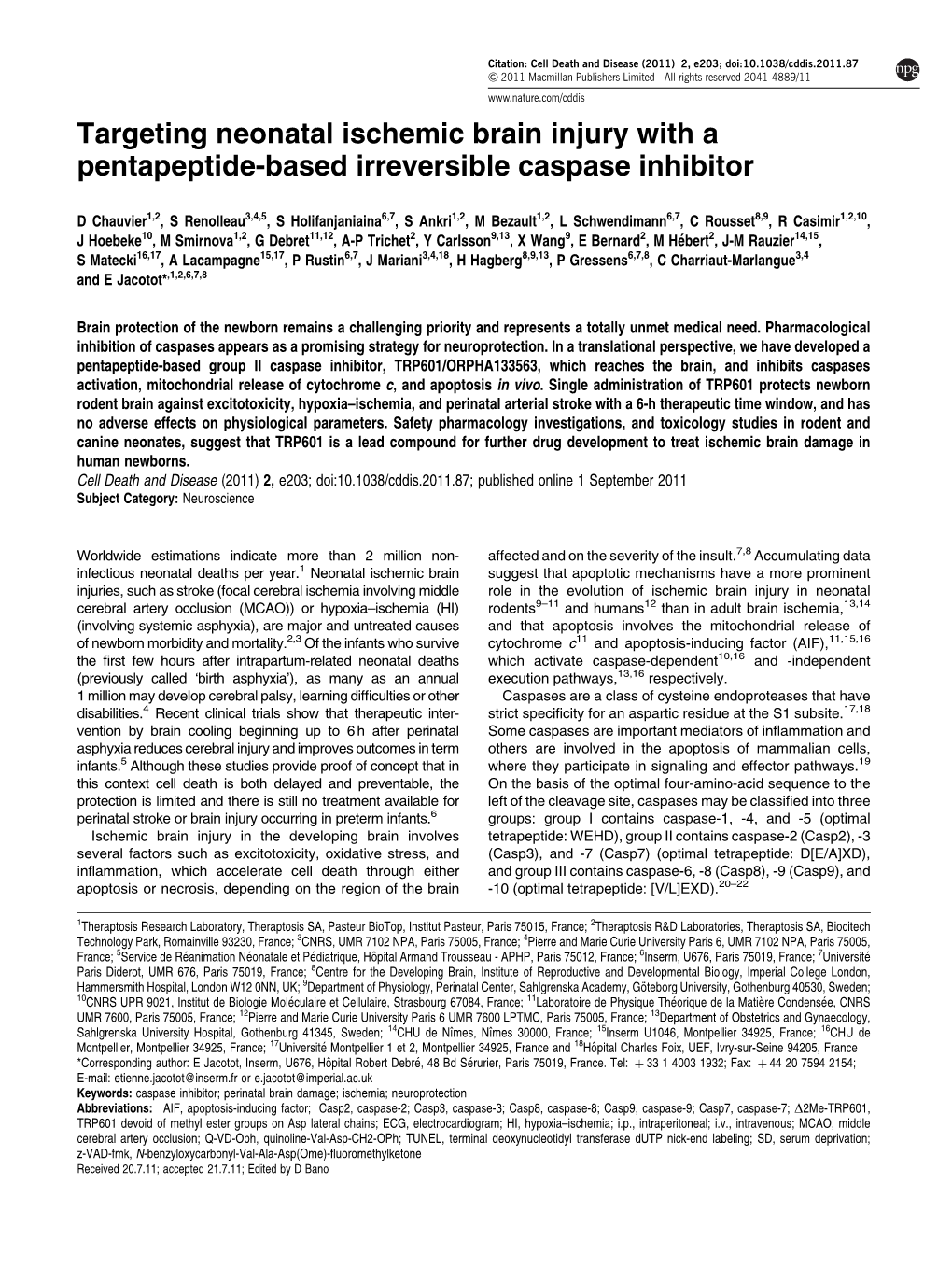 Targeting Neonatal Ischemic Brain Injury with a Pentapeptide-Based Irreversible Caspase Inhibitor