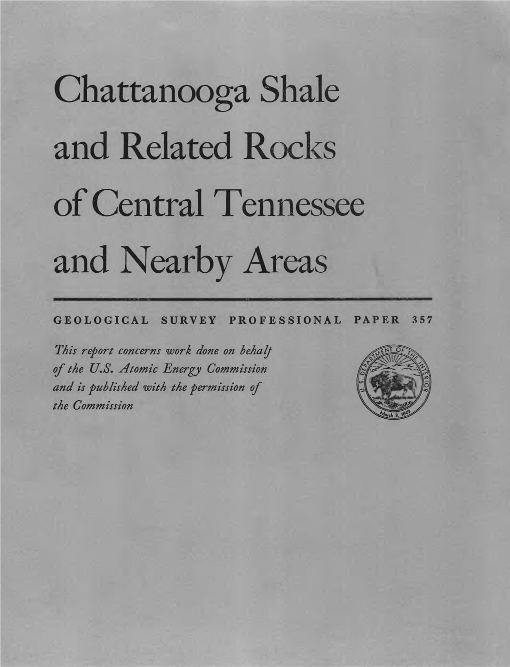 Chattanooga Shale and Related Rocks of Central Tennessee and Nearby Areas