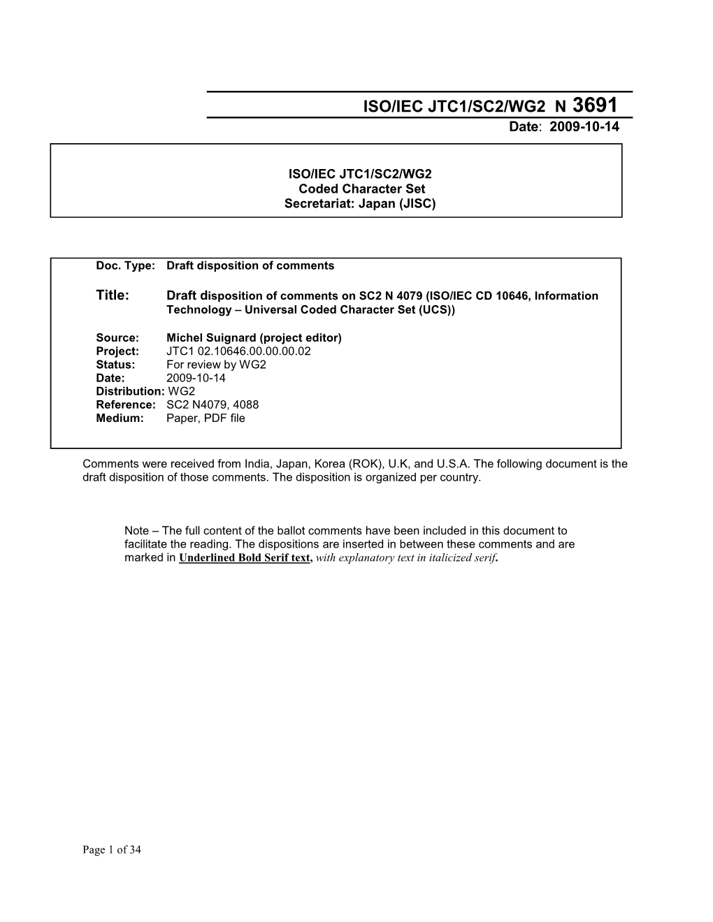 ISO/IEC JTC1/SC2/WG2 N 3691 Date: 2009-10-14