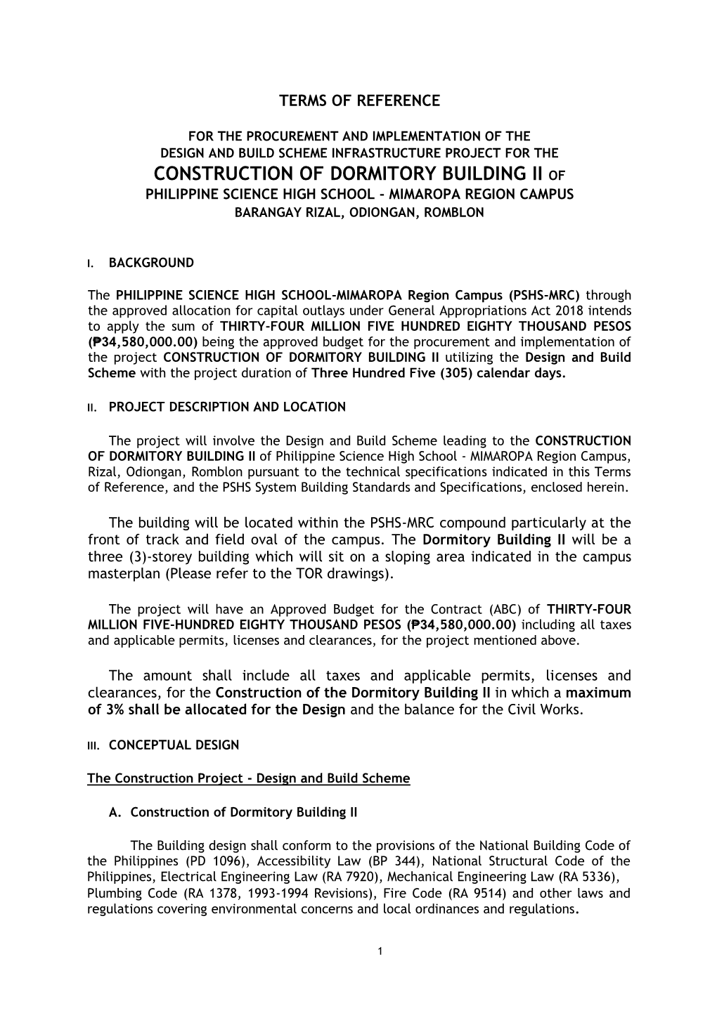 Construction of Dormitory Building Ii of Philippine Science High School - Mimaropa Region Campus Barangay Rizal, Odiongan, Romblon