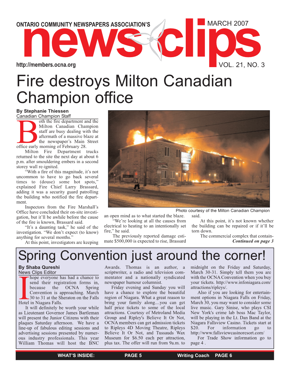 Fire Destroys Milton Canadian Champion Office