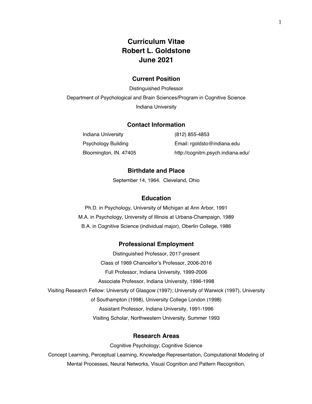 Curriculum Vitae Robert L