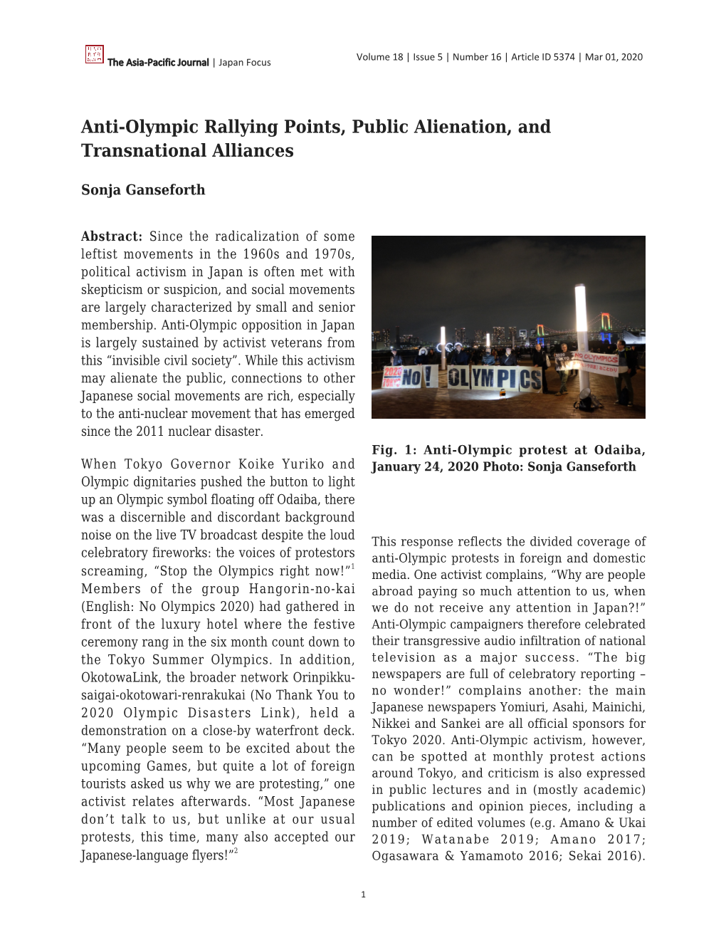 Anti-Olympic Rallying Points, Public Alienation, and Transnational Alliances