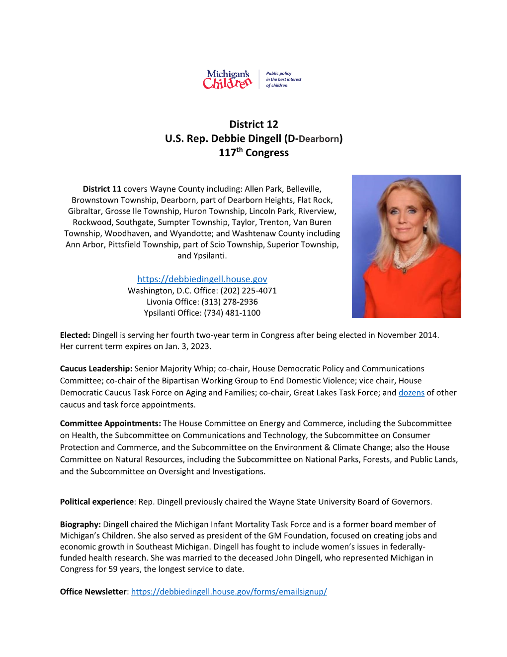 Rep. Debbie Dingell (D-Dearborn) 117Th Congress