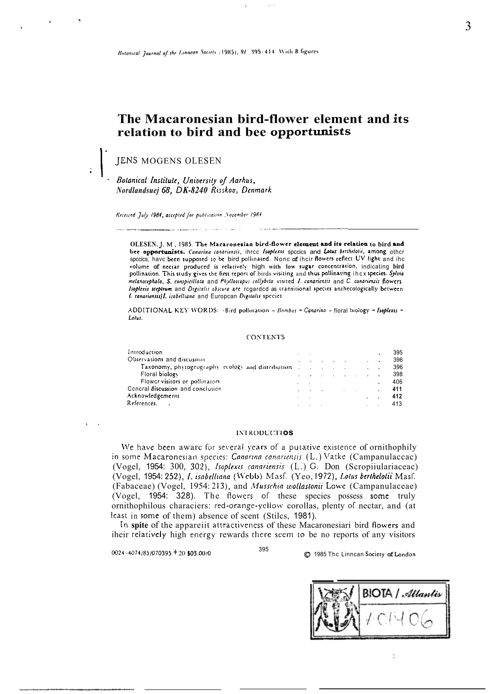 The Macaronesian Bird-Flower Element and Its Relation to Bird and Bee Opportunists