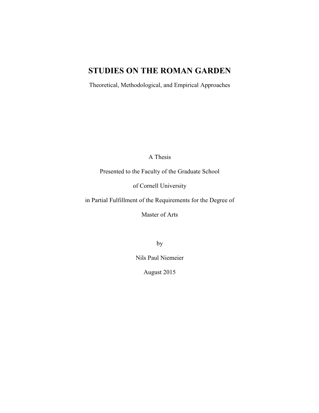 Studies on the Roman Garden