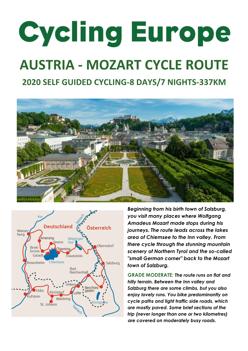 Austria - Mozart Cycle Route 2020 Self Guided Cycling-8 Days/7 Nights-337Km
