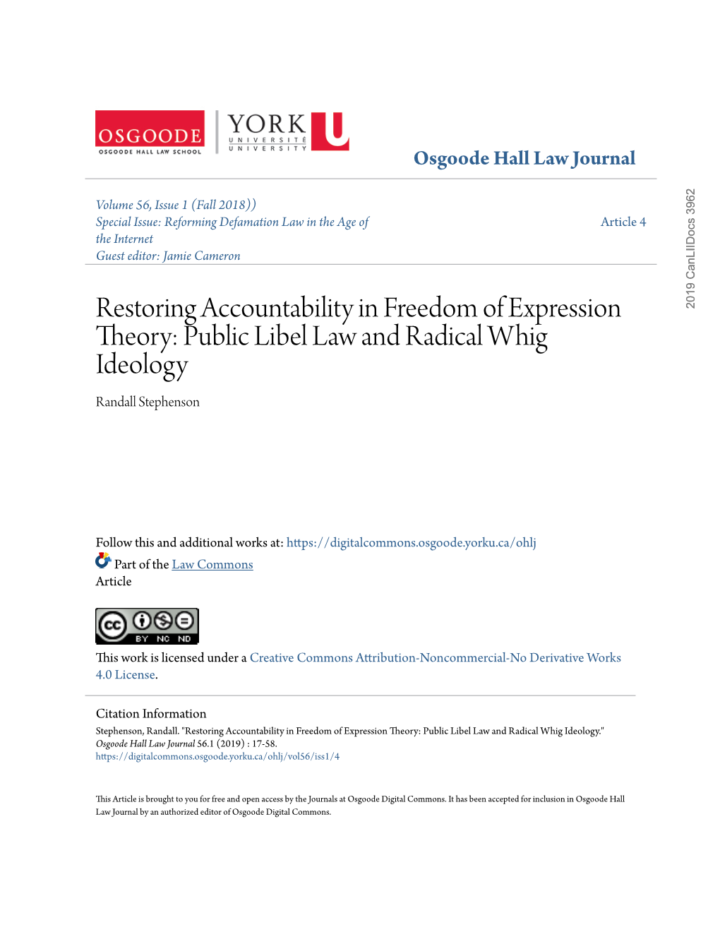 Public Libel Law and Radical Whig Ideology Randall Stephenson