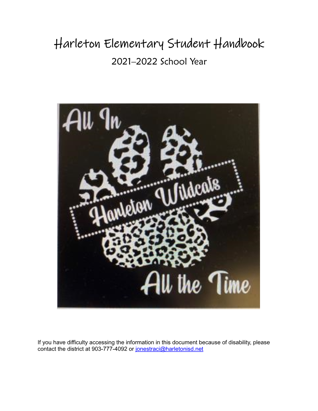 Harleton Elementary Student Handbook 2021–2022 School Year