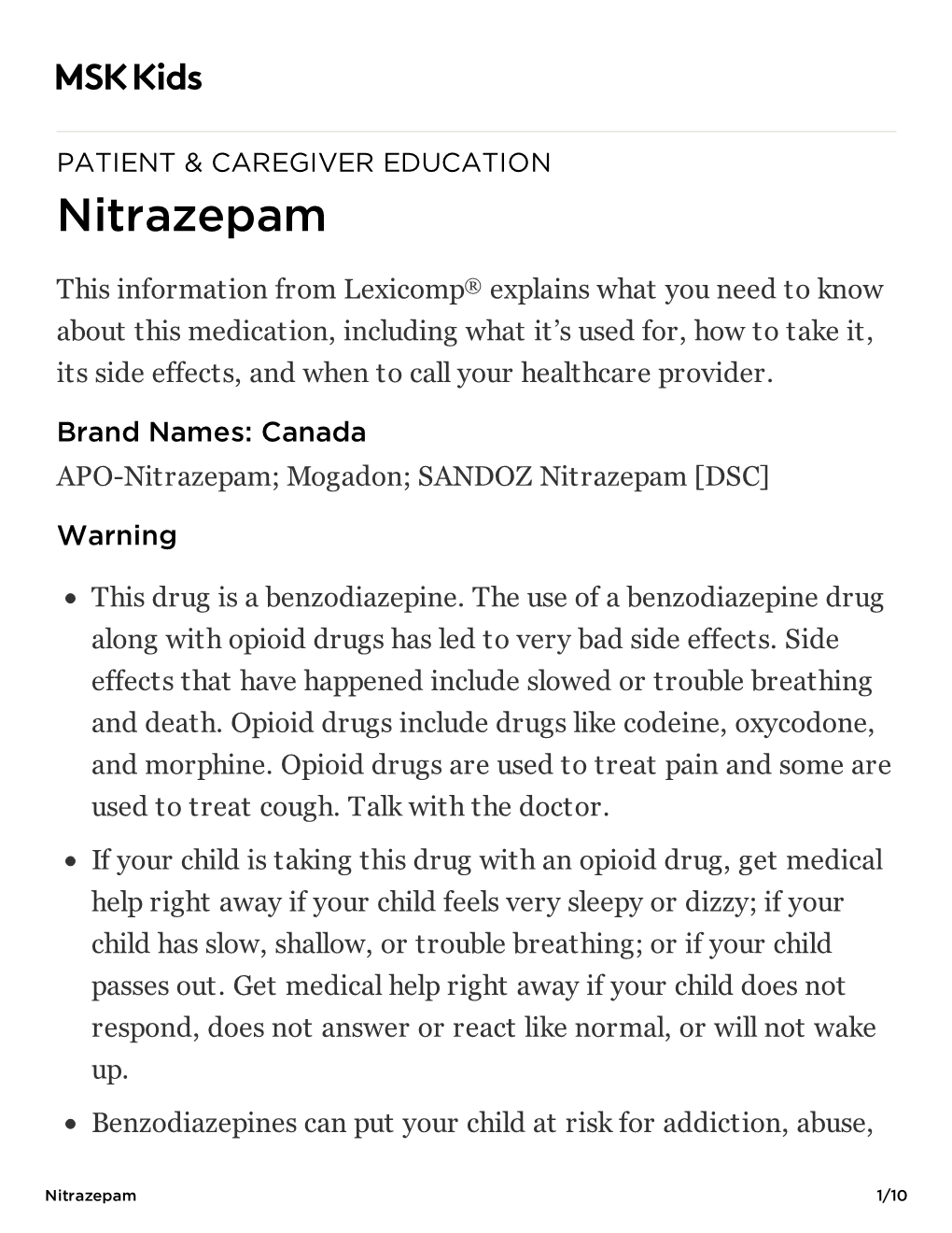 Nitrazepam: Pediatric Medication