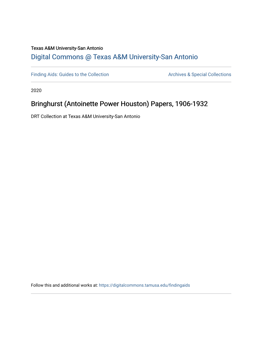 (Antoinette Power Houston) Papers, 1906-1932