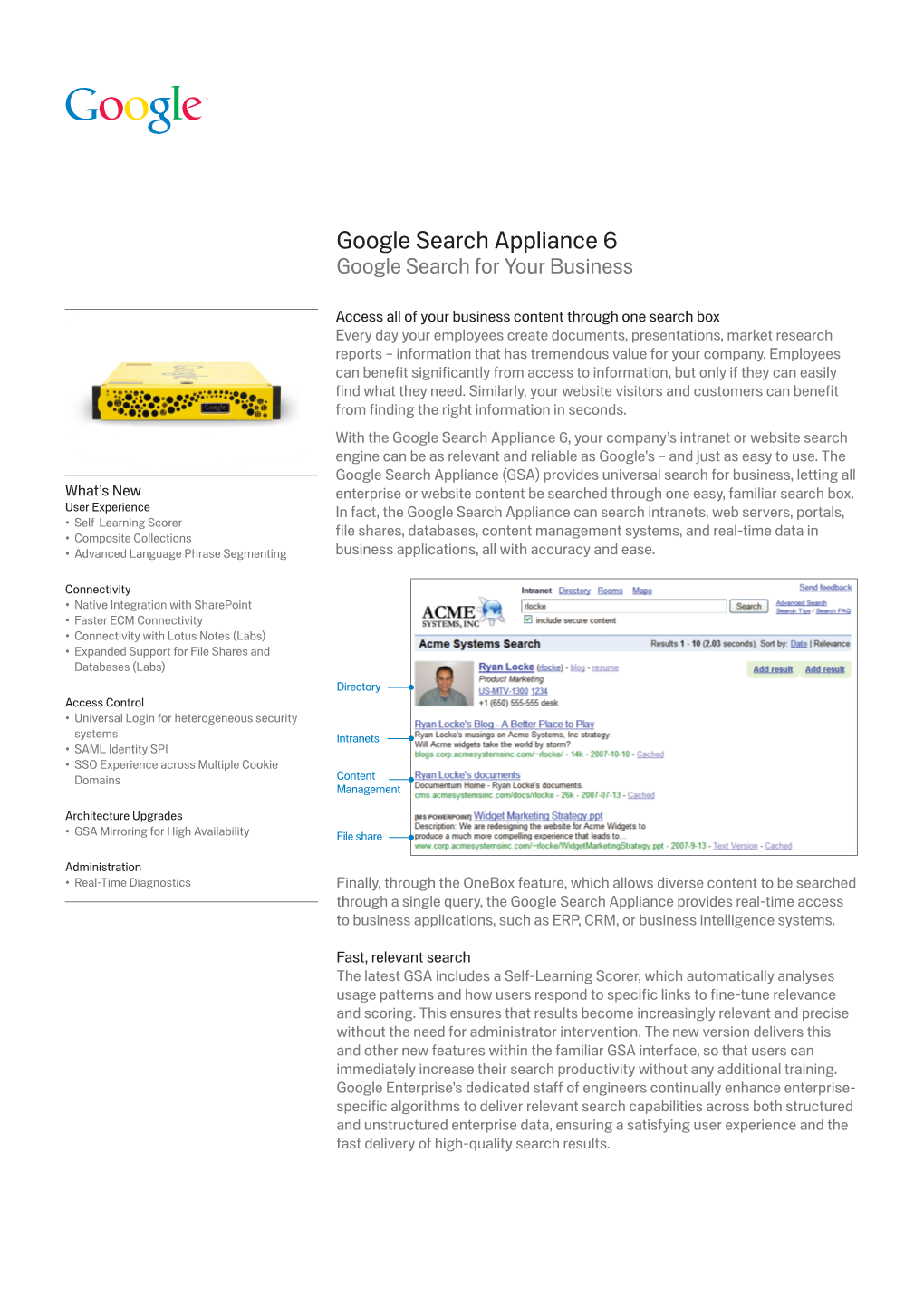 Google Search Appliance 6 Google Search for Your Business
