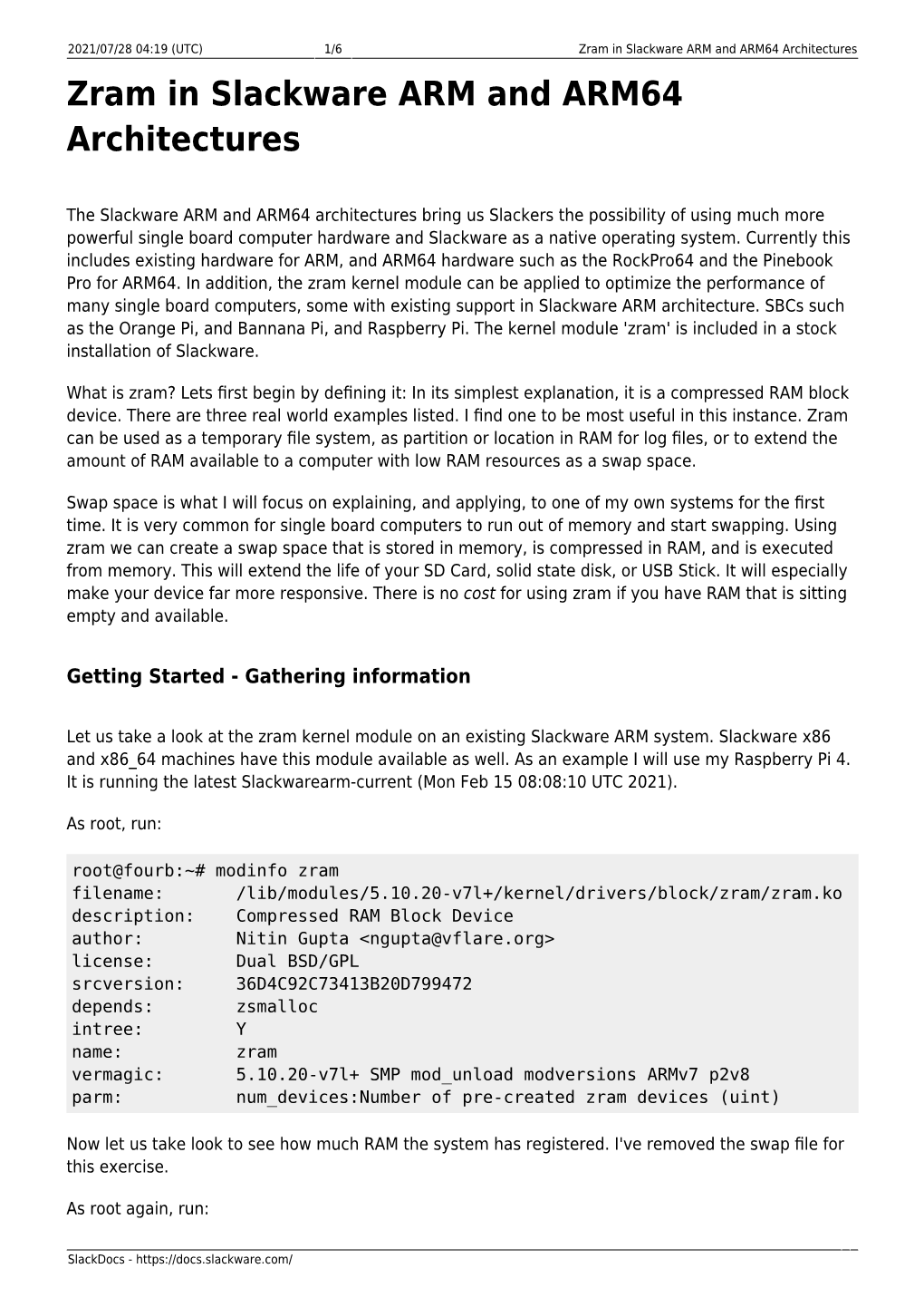 Zram in Slackware ARM and ARM64 Architectures Zram in Slackware ARM and ARM64 Architectures