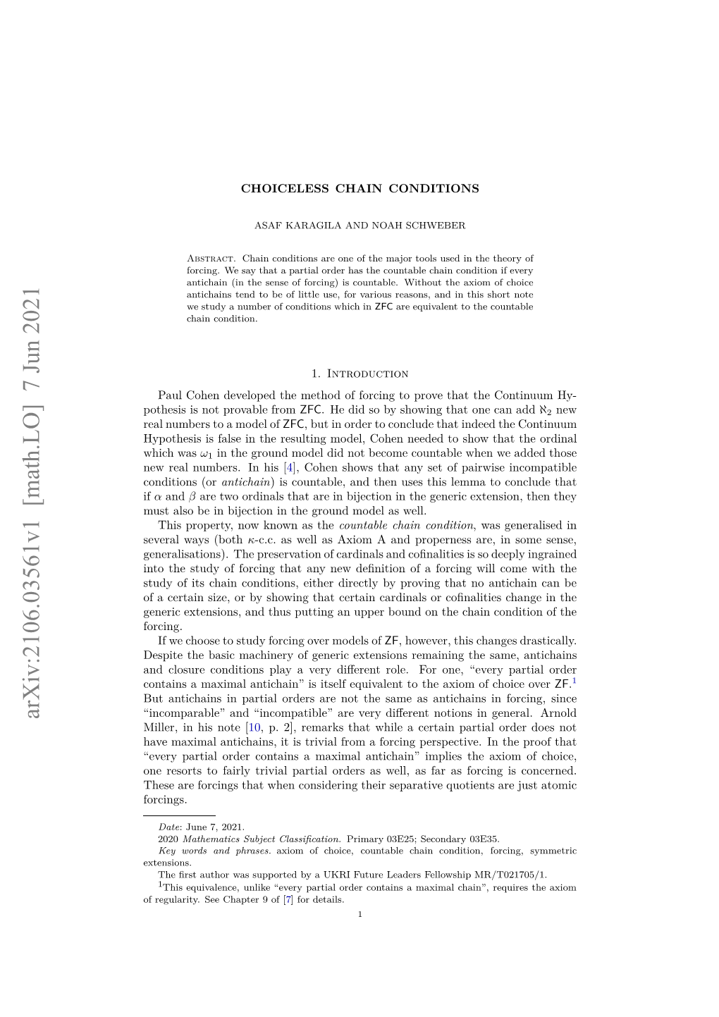 Arxiv:2106.03561V1 [Math.LO] 7 Jun 2021 N Eot Ofil Rva Ata Resa El Sfra Far As Q Well, Separative As Their Considering Orders When Forcings