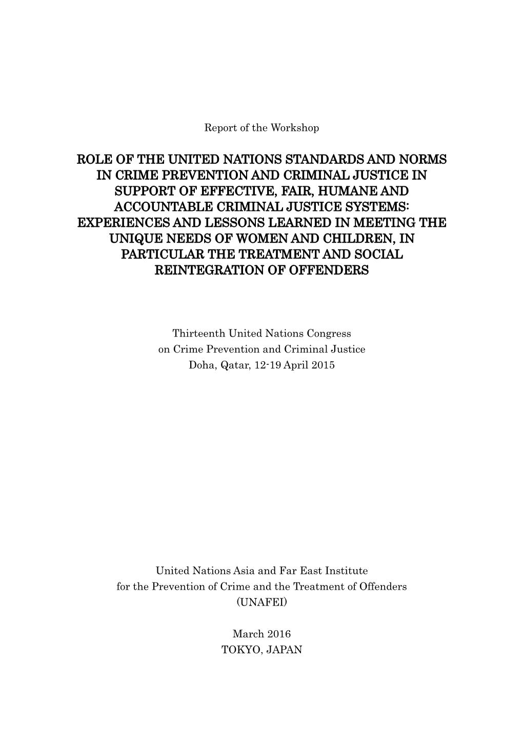 Role of the United Nations Standards and Norms In