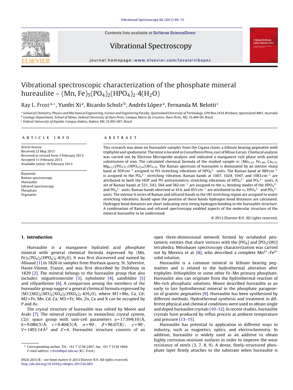 Vibrational Spectroscopic Characterization of the Phosphate Mineral