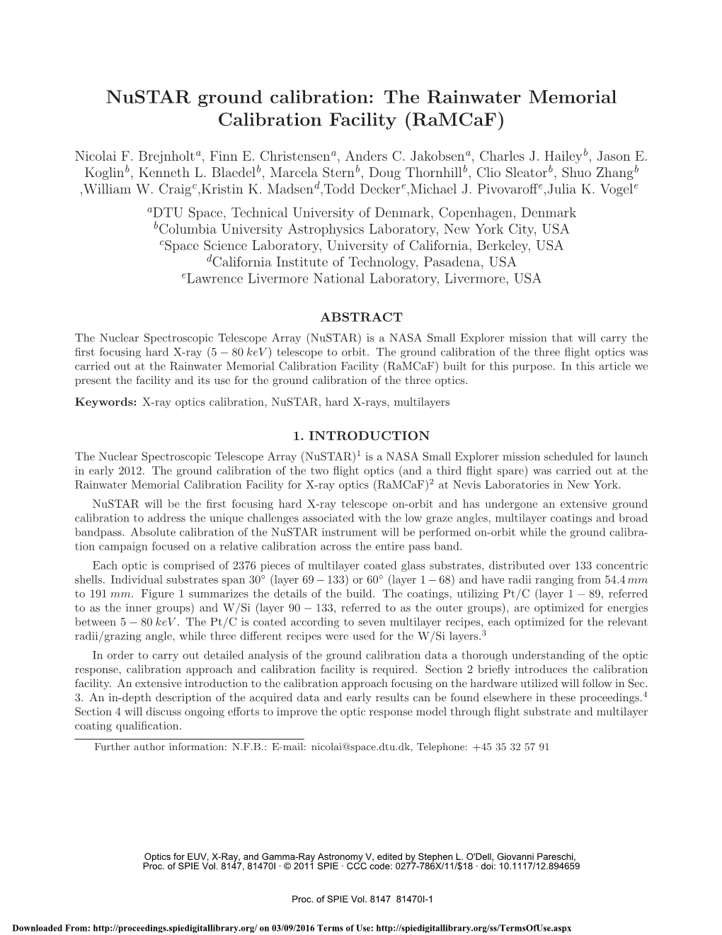 The Rainwater Memorial Calibration Facility (Ramcaf)