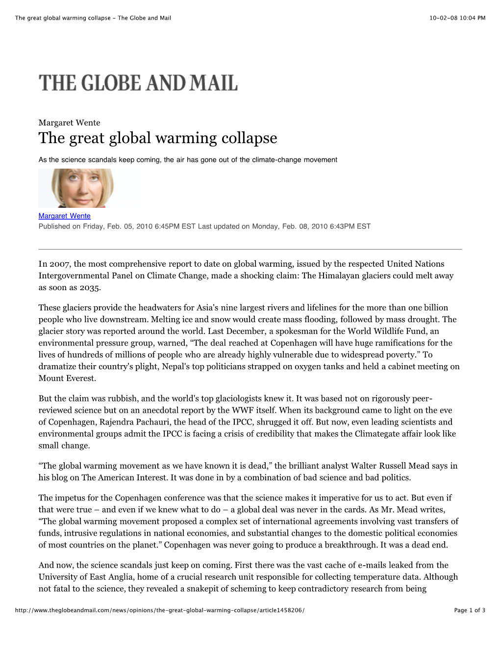 The Great Global Warming Collapse - the Globe and Mail 10-02-08 10:04 PM
