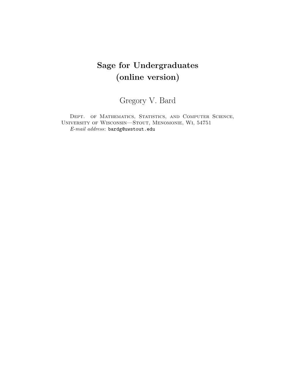 Sage for Undergraduates (Online Version)