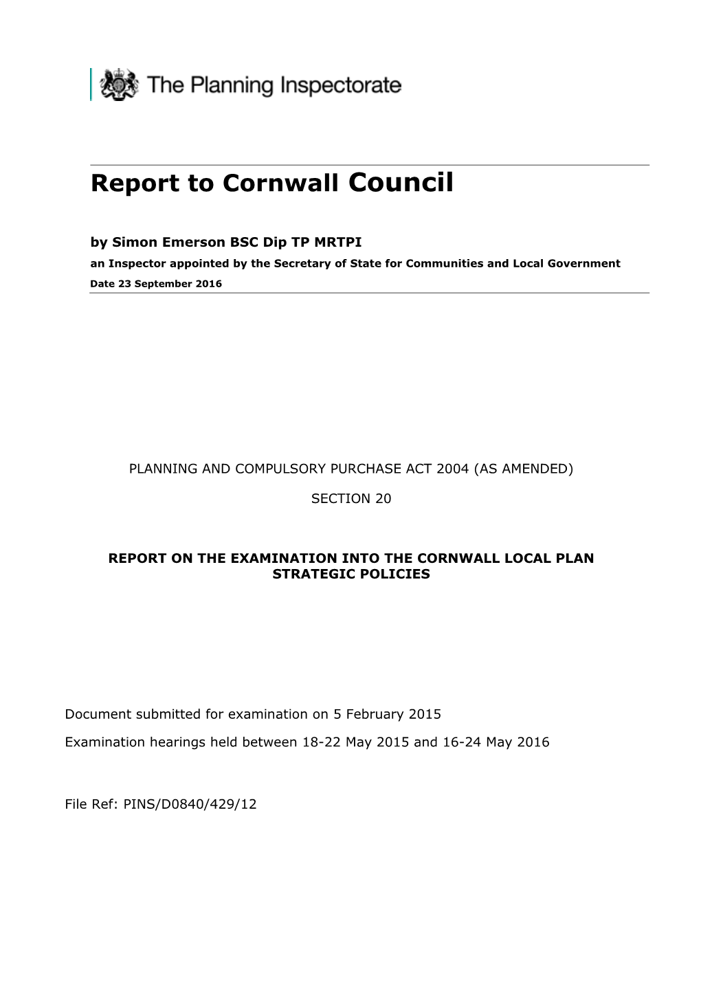 Cornwall Local Plan Inspector's Report