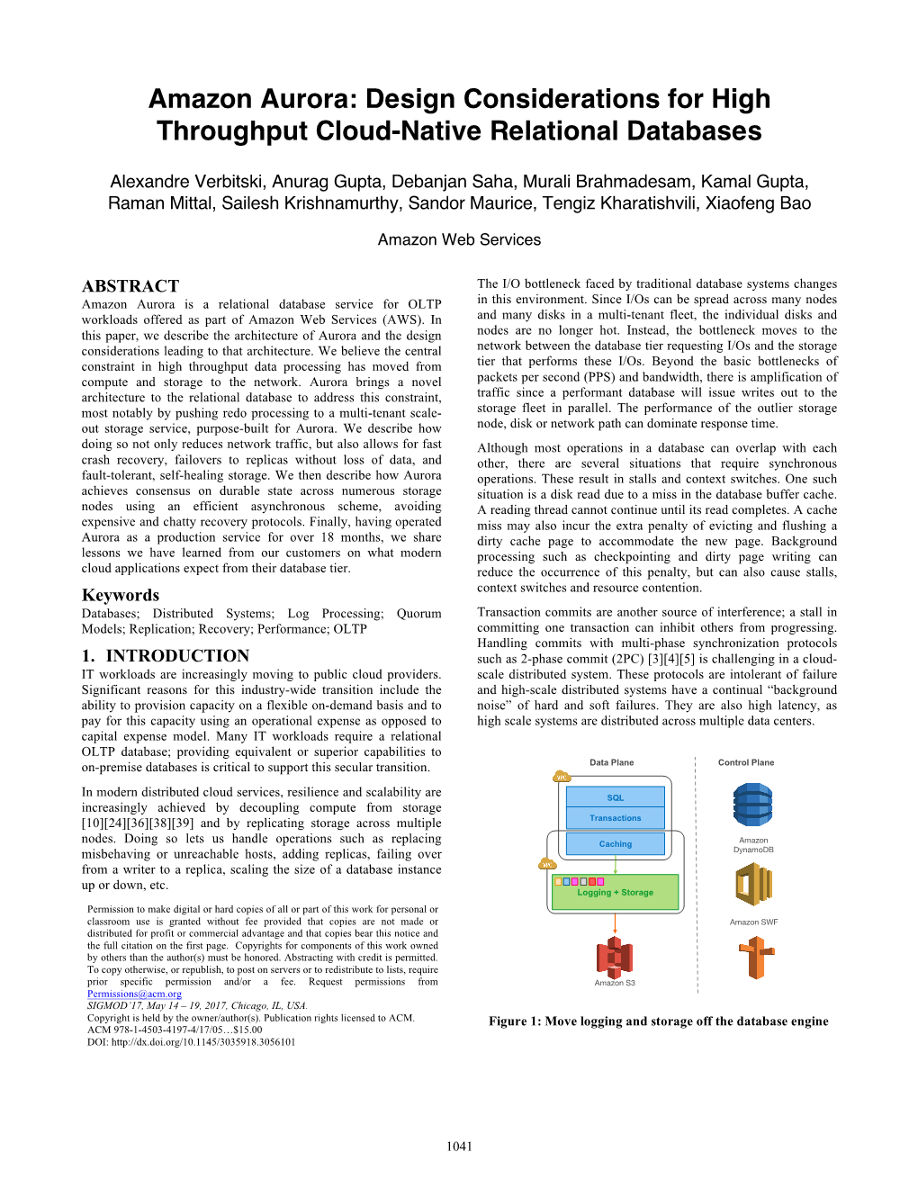 Amazon Aurora: Design Considerations for High Throughput Cloud-Native Relational Databases