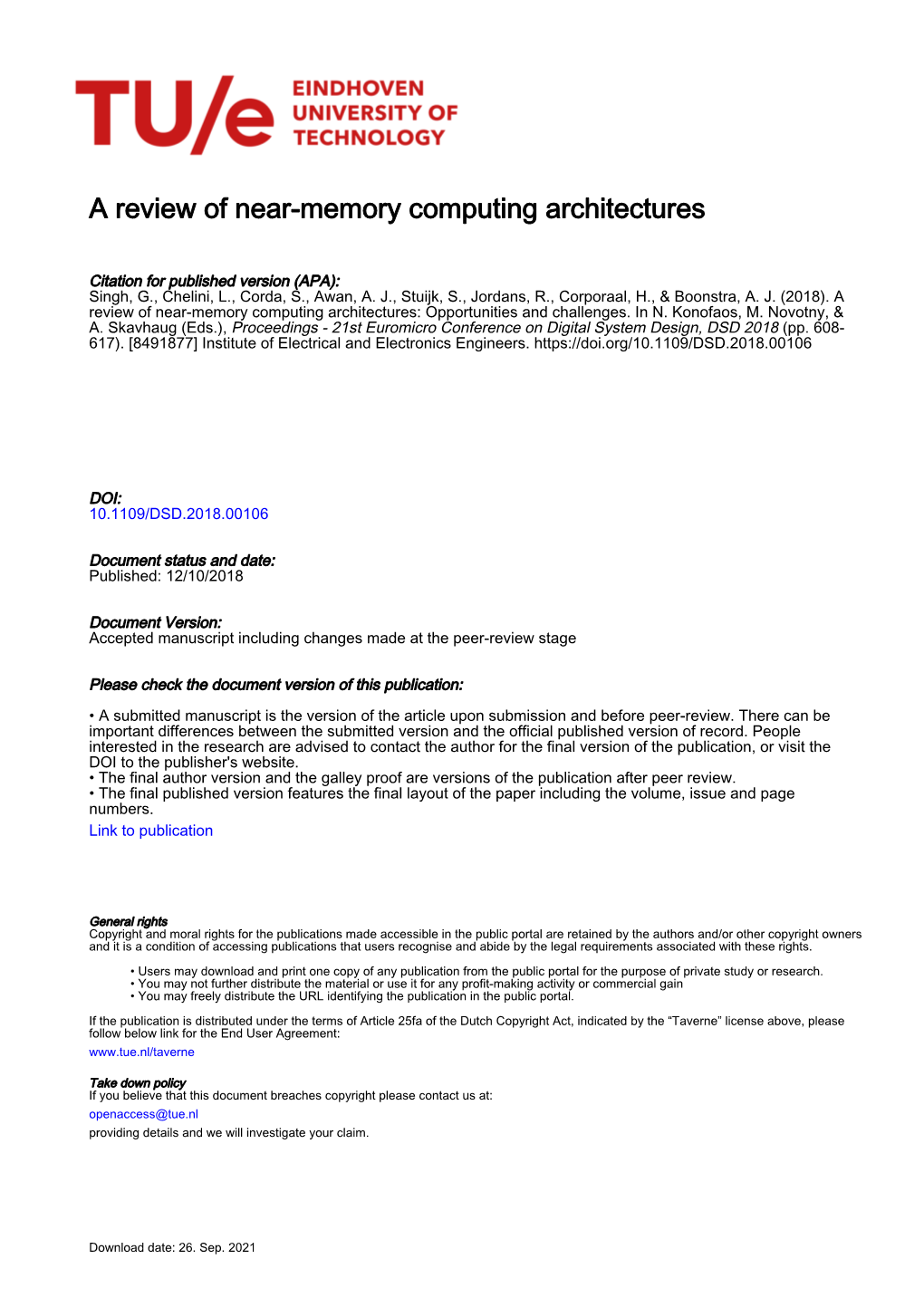 A Review of Near-Memory Computing Architectures