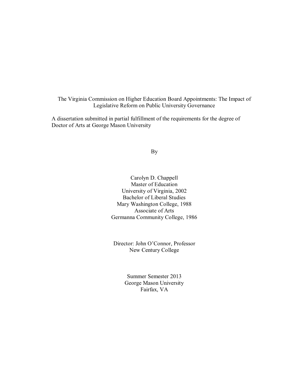 The Virginia Commission on Higher Education Board Appointments: the Impact of Legislative Reform on Public University Governance