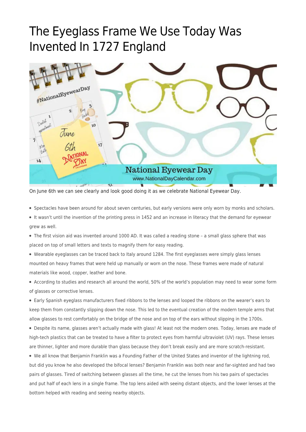 The Eyeglass Frame We Use Today Was Invented in 1727 England