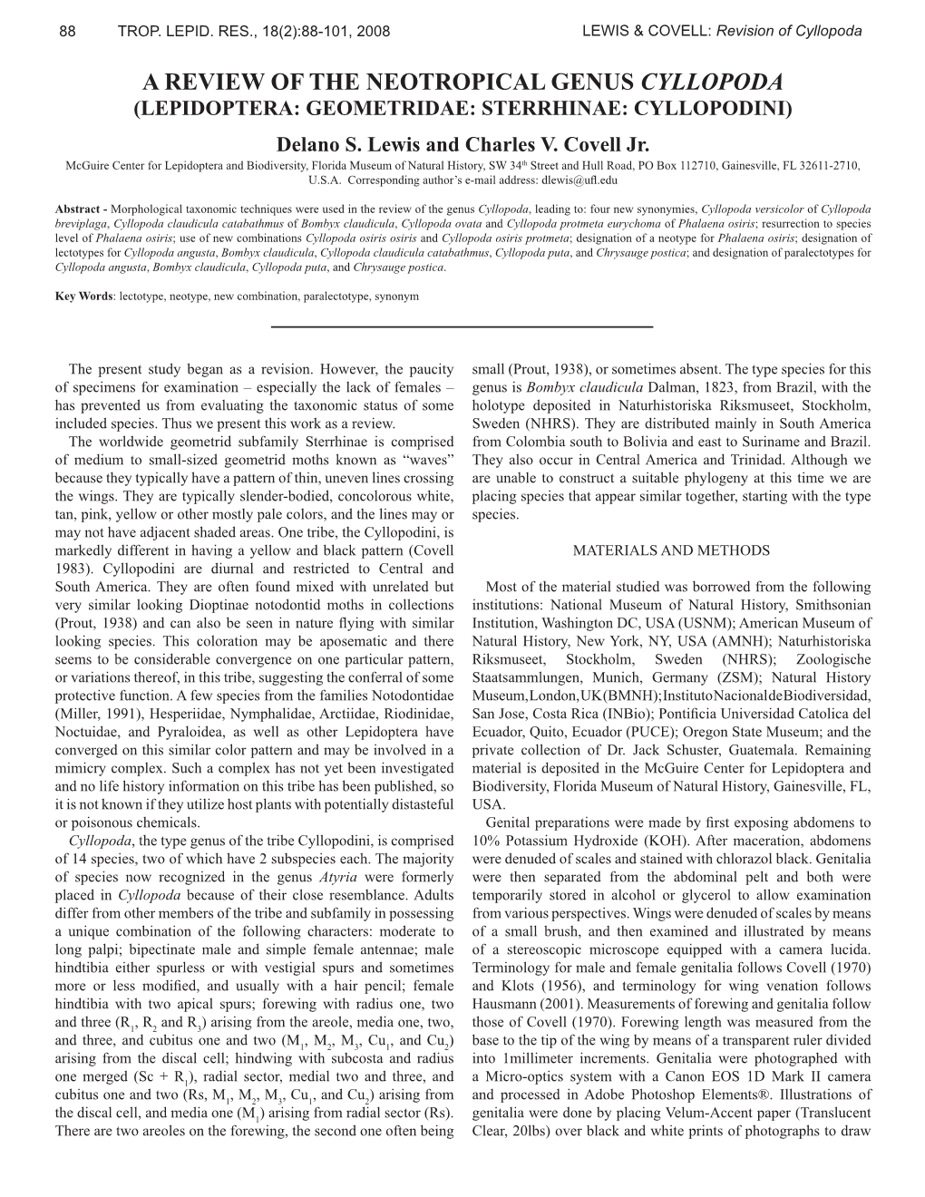 A REVIEW of the NEOTROPICAL GENUS CYLLOPODA (LEPIDOPTERA: GEOMETRIDAE: STERRHINAE: CYLLOPODINI) Delano S