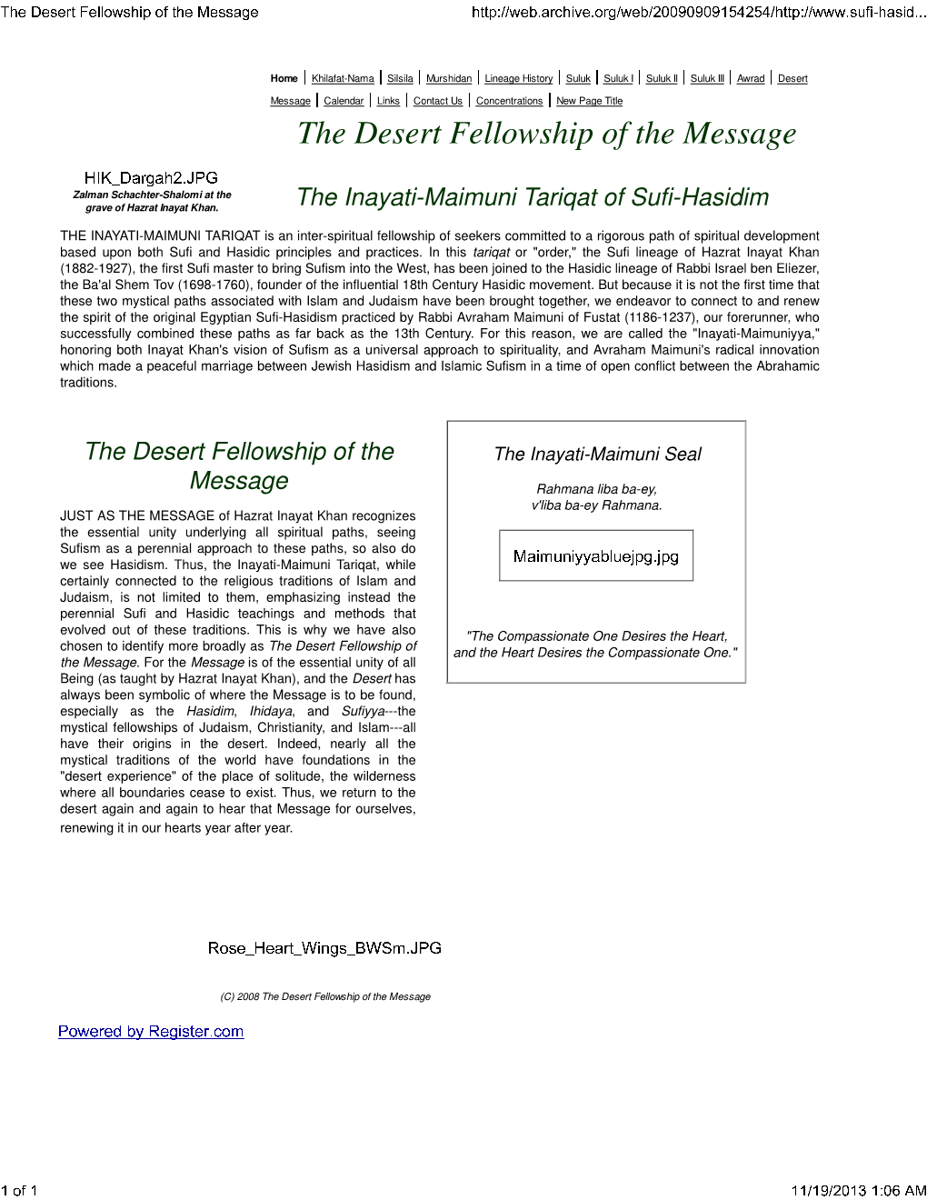 The Desert Fellowship of the Message Or Inayati-Maimuni Tariqat