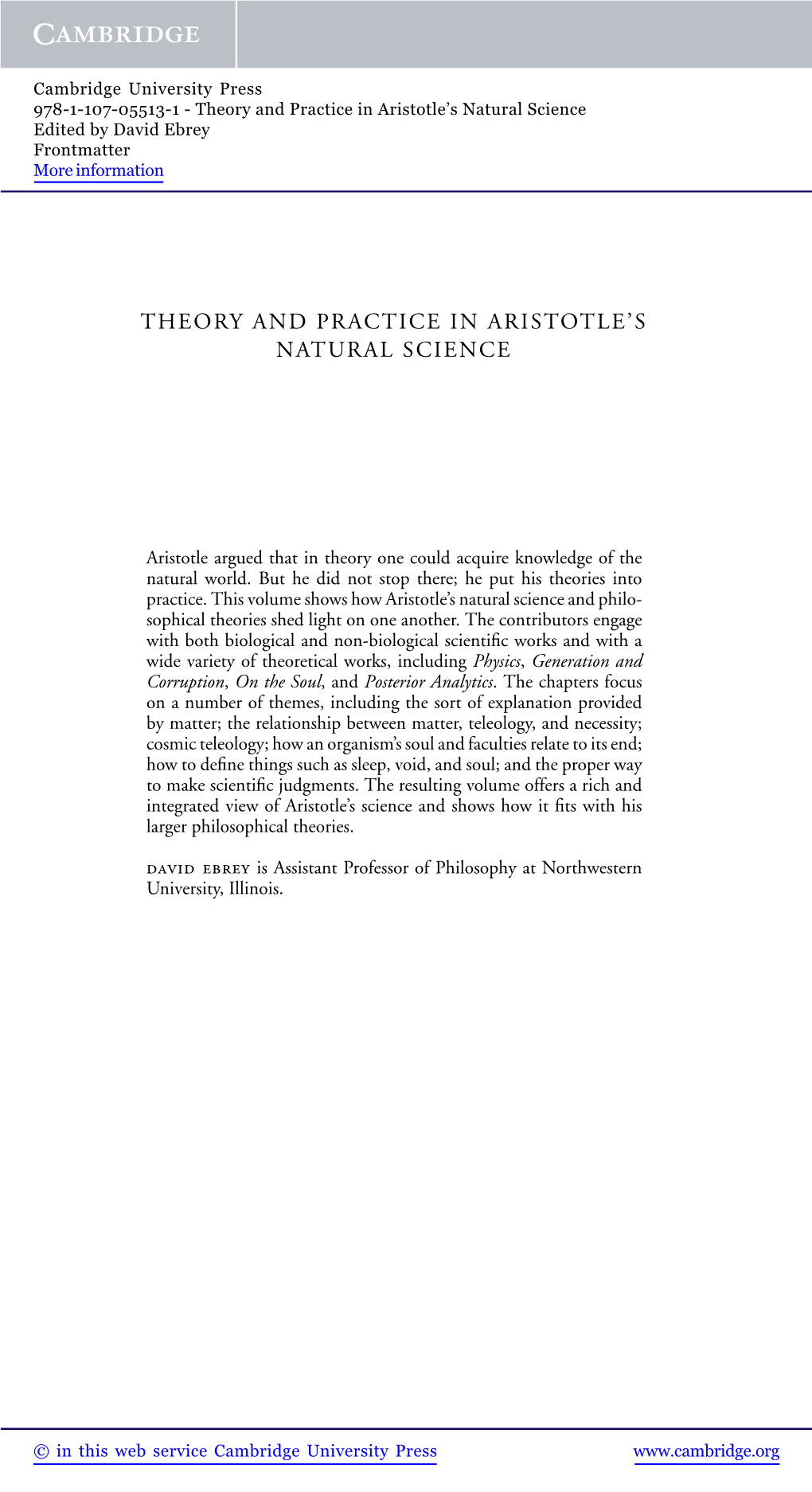 Theory and Practice in Aristotle's Natural Science