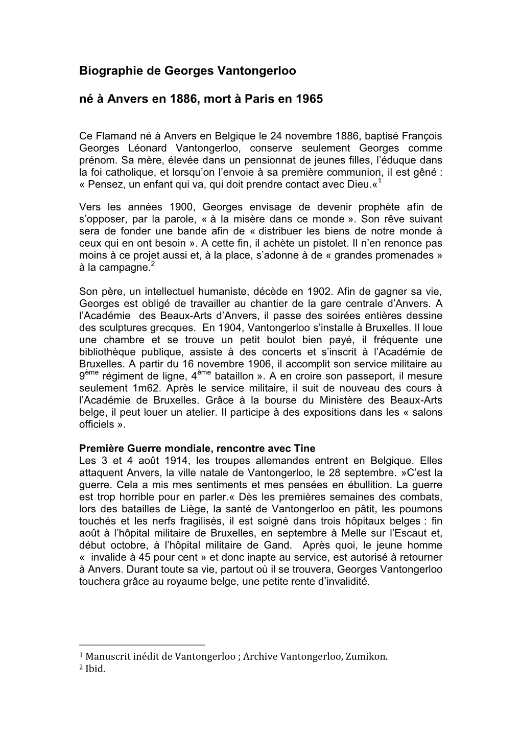 Biographie De Georges Vantongerloo Né À Anvers En 1886, Mort À Paris En 1965