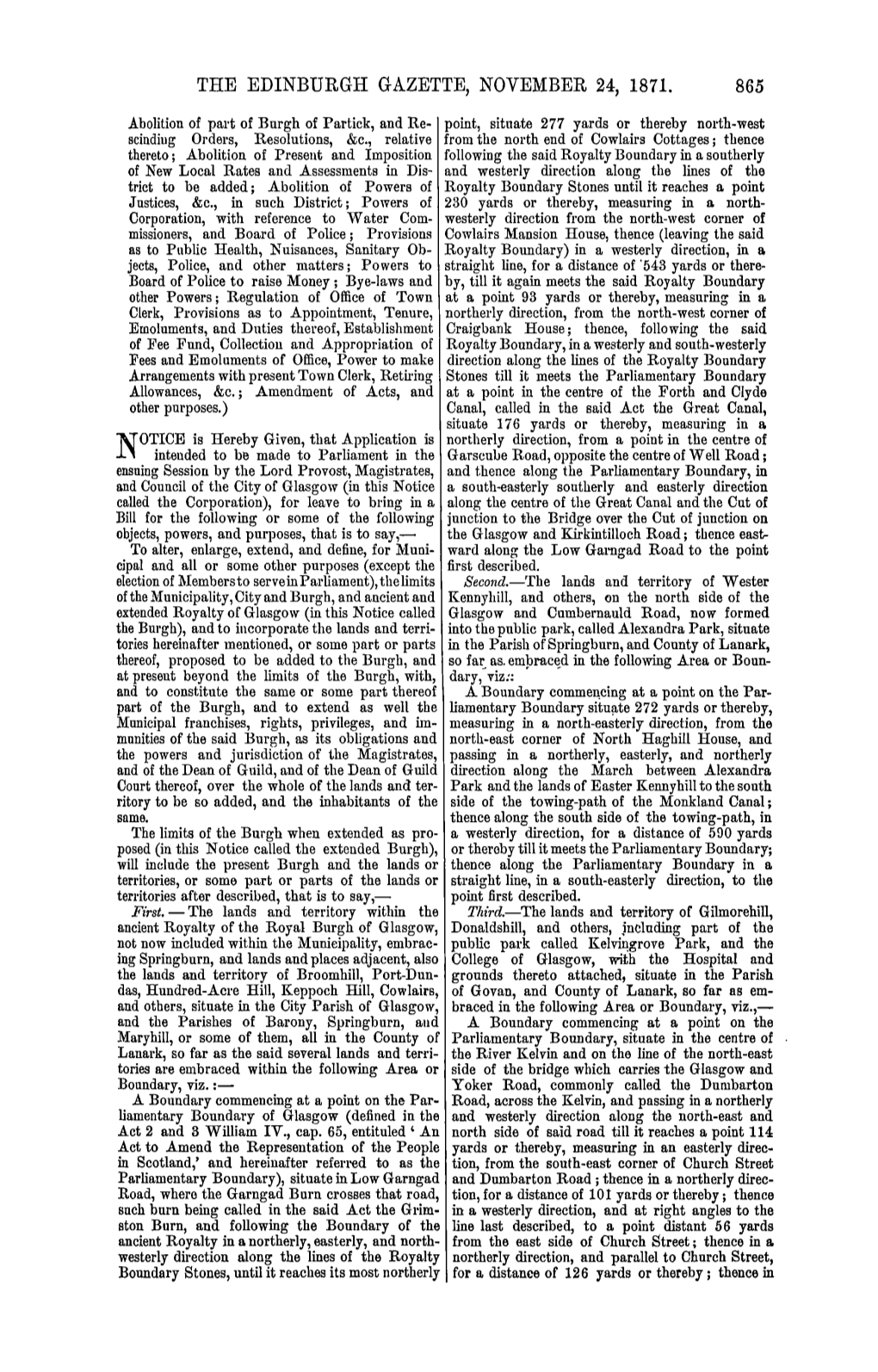 The Edinburgh Gazette, November 24, 1871. 865